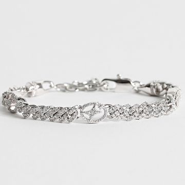 Make It Shine - Pulsera de eslabones cubanos con strass de la firma de plata helada