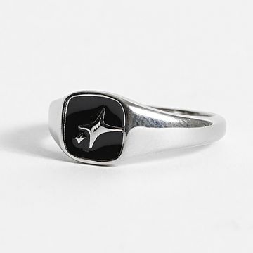 Make It Shine - Anillo de sello cuadrado Plata Negro