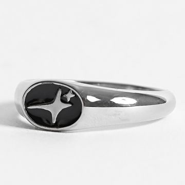 Make It Shine - Anillo Signet Oval Plata Negro