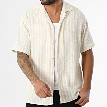 Jack And Jones - Coba Stripe Resort Camisa Manga Corta Beige Blanco