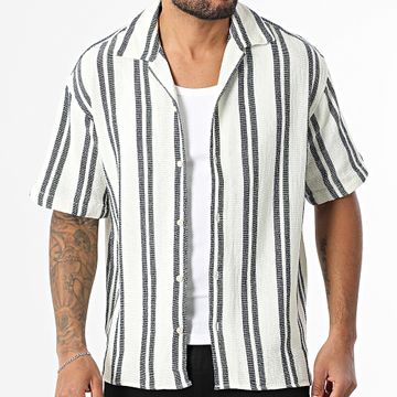 Jack And Jones - Coba Stripe Resort Beige Azul Marino Camisa Manga Corta