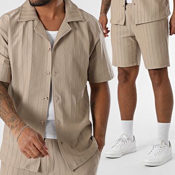 Mackten - Conjunto de camisa de manga corta y pantalón corto 131 Beige