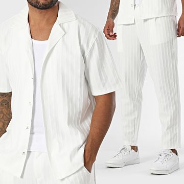 Mackten - Conjunto de camisa de manga corta y pantalón a rayas 139 Blanco