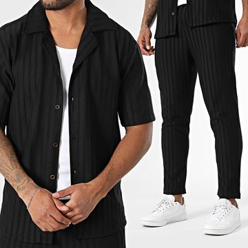 Mackten - Conjunto de camisa de manga corta y pantalón a rayas 139 Negro