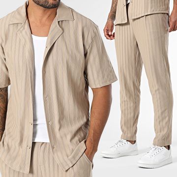 Mackten - Camisa de manga corta y pantalón de rayas 139 Beige