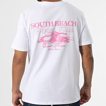 Luxury Lovers - Camiseta Oversize South Beach Motors Club Rosa Blanco