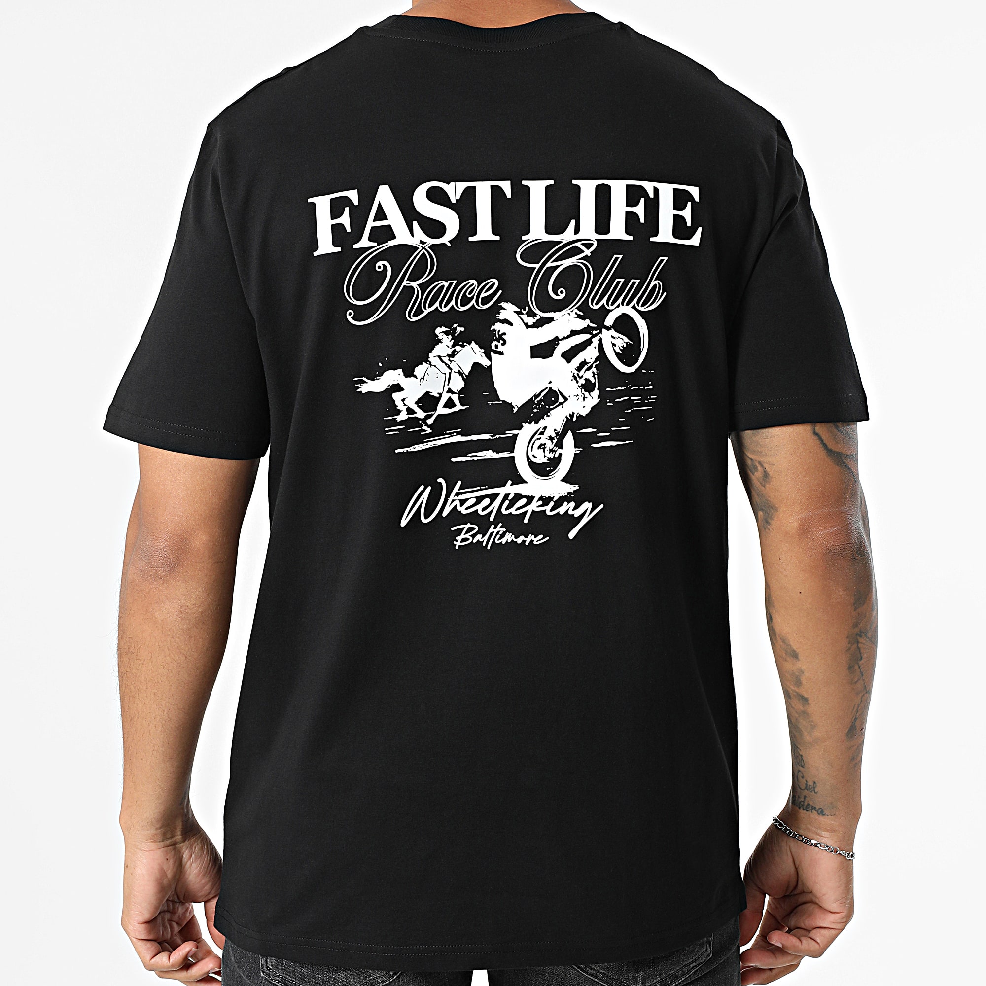 Luxury Lovers - Fast Life Race Club Oversize Tee Shirt Blanco Negro