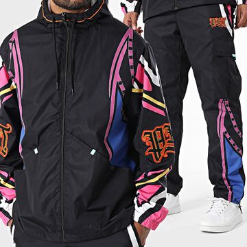 PRT - Conjunto de chaqueta con capucha y cremallera y pantalón cargo negro Rebel