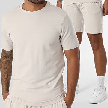 Black Industry - Conjunto de camiseta oversize y pantalón corto de jogging beige