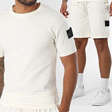 Black Industry - Conjunto de camiseta y pantalón corto 009 Beige claro