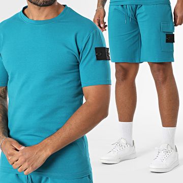 Black Industry - Conjunto de camiseta y pantalón corto azul petróleo 009