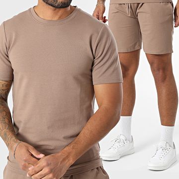 Black Industry - Conjunto de camiseta oversize y pantalón corto de jogging marrón