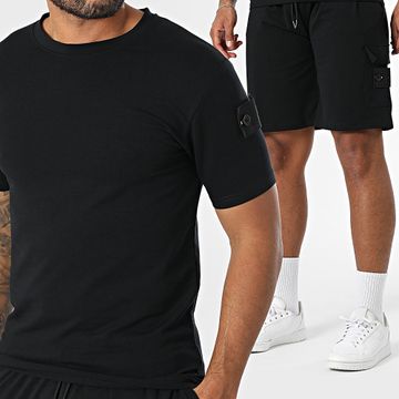 Black Industry - 009 Conjunto de camiseta negra y pantalón corto de jogging