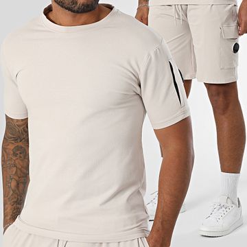Black Industry - Conjunto de camiseta oversize y pantalón corto de jogging beige