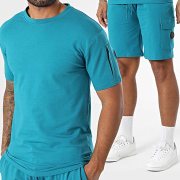 Black Industry - Conjunto de camiseta oversize y pantalón corto azul petróleo