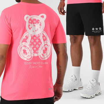 Teddy Yacht Club - Conjunto de jersey y pantalón corto Tech Maison De Couture Negro Rosa Fluo Blanco