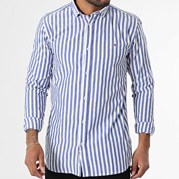 Geographical Norway - 166 Azul Marino Blanco Camisa de Manga Larga a Rayas