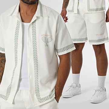 KZR - Conjunto de camisa de manga corta y pantalón corto 191 Beige claro Verde claro