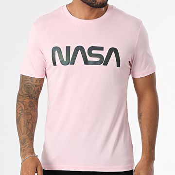 NASA - Camiseta Logo Gusano Negro Arco Iris Rosa Claro