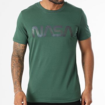 NASA - Camiseta Gusano Logo Negro Arco Iris Verde Botella
