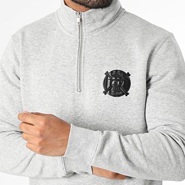 One Piece - Zip Cuello Sudadera Insignia Logo Heather Gris Negro
