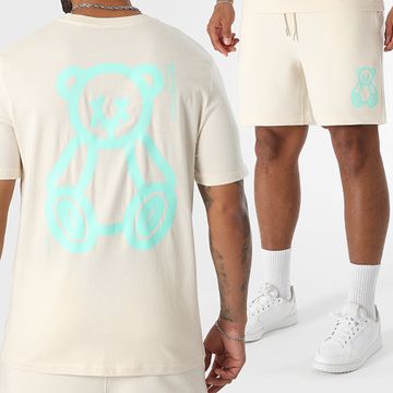Teddy Yacht Club - Ensemble Tee Shirt Et Short Jogging Fat Outline Beige Vert Menthe