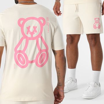 Teddy Yacht Club - Conjunto de camiseta y pantalón corto Fat Outline Beige Rosa Claro