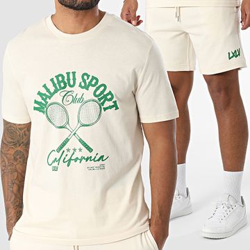 Luxury Lovers - Conjunto de camiseta y pantalón corto Malibu Sport Club Beige Verde