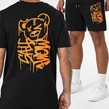 Sale Môme Paris - Conjunto de camiseta y pantalón corto Dripping Graffiti Negro Naranja