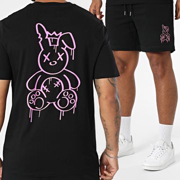 Sale Môme Paris - Conjunto de camiseta y pantalón corto King Rabbit Negro Rosa Fluo