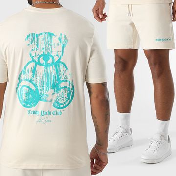 Teddy Yacht Club - Conjunto de camiseta y pantalón corto Dripping Mono Turquesa Beige