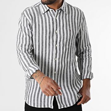 Tommy Hilfiger - Camisa Lino Manga Larga Regular Fit Lino Rayas Bengala 9456 Blanco Negro