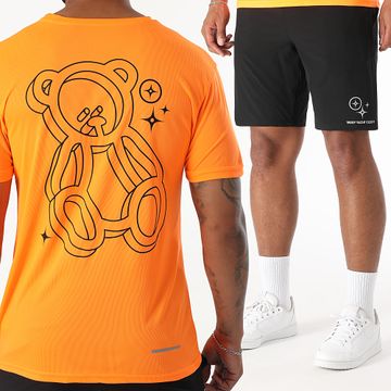 Teddy Yacht Club - Conjunto de pantalón corto y maillot Action Jogging Negro Naranja Fluo