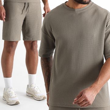LBO - Conjunto de camiseta texturizada grande oversize y pantalón corto texturizado 3780 3804 Marrón