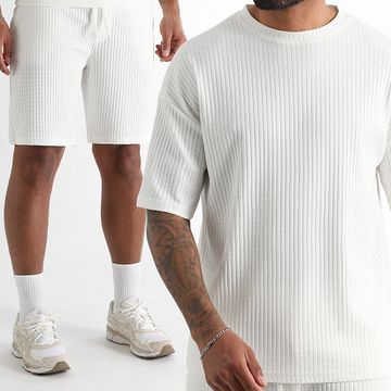 LBO - Conjunto de camiseta texturizada grande oversize y pantalón corto texturizado 3835 3836 Blanco