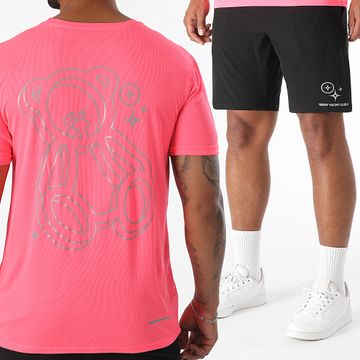 Teddy Yacht Club - Conjunto de maillot y pantalón corto reflectante Action Negro Rosa Fluorescente
