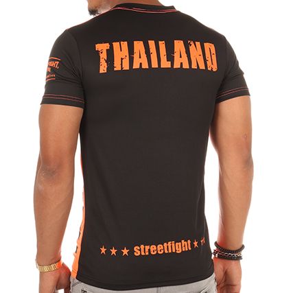 Street Fight - Tee Shirt Muay Thai Noir Orange Fluo