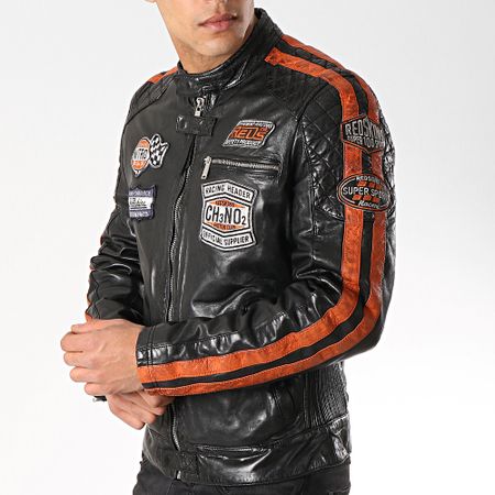 Redskins - Veste Cuir Patchs Brodés Ripper Calista Noir Rouge Brique