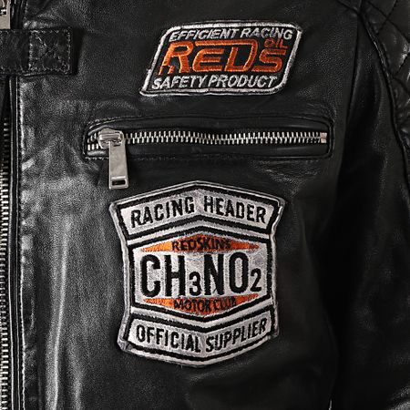 Redskins - Veste Cuir Patchs Brodés Ripper Calista Noir Rouge Brique