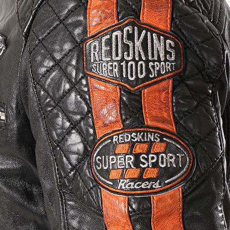 Redskins - Veste Cuir Patchs Brodés Ripper Calista Noir Rouge Brique