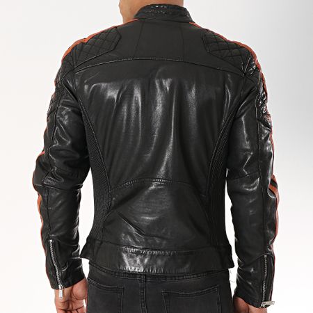 Redskins - Veste Cuir Patchs Brodés Ripper Calista Noir Rouge Brique
