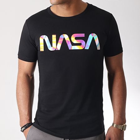 NASA - Camiseta Logo Gusano Iridiscente Negra