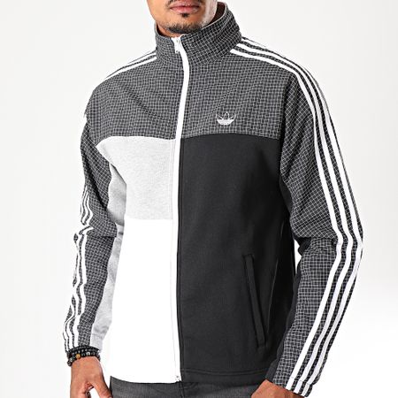Adidas Originals - Chaqueta Con Cremallera De Rayas Y Cuadros ASYMM ED5521 Negro Gris Blanco Jaspeado