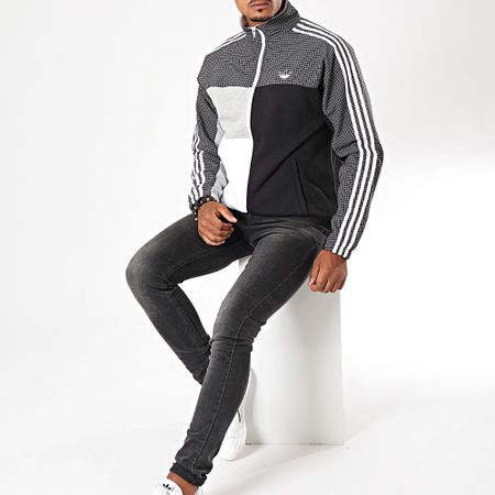 Adidas Originals - Chaqueta Con Cremallera De Rayas Y Cuadros ASYMM ED5521 Negro Gris Blanco Jaspeado