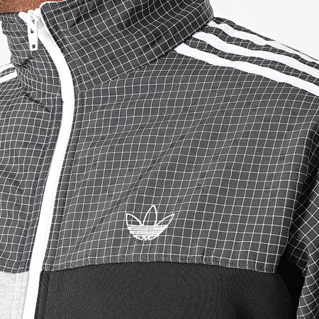 Adidas Originals - Chaqueta Con Cremallera De Rayas Y Cuadros ASYMM ED5521 Negro Gris Blanco Jaspeado