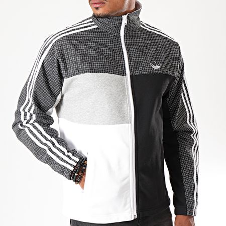 Adidas Originals - Chaqueta Con Cremallera De Rayas Y Cuadros ASYMM ED5521 Negro Gris Blanco Jaspeado