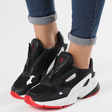 Adidas Originals - Falcon Zip EF3644 Zapatillas Mujer Core Black Calzado Blanco Rojo