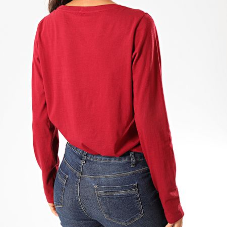 Tommy Hilfiger - Camiseta de manga larga CN Logo 1908 para mujer Burdeos