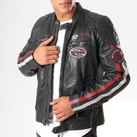 Redskins - Veste En Cuir A Bandes Rafter Calista Bleu Marine