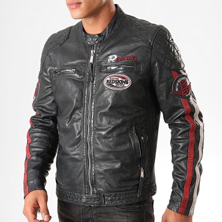 Redskins - Veste En Cuir A Bandes Rafter Calista Bleu Marine